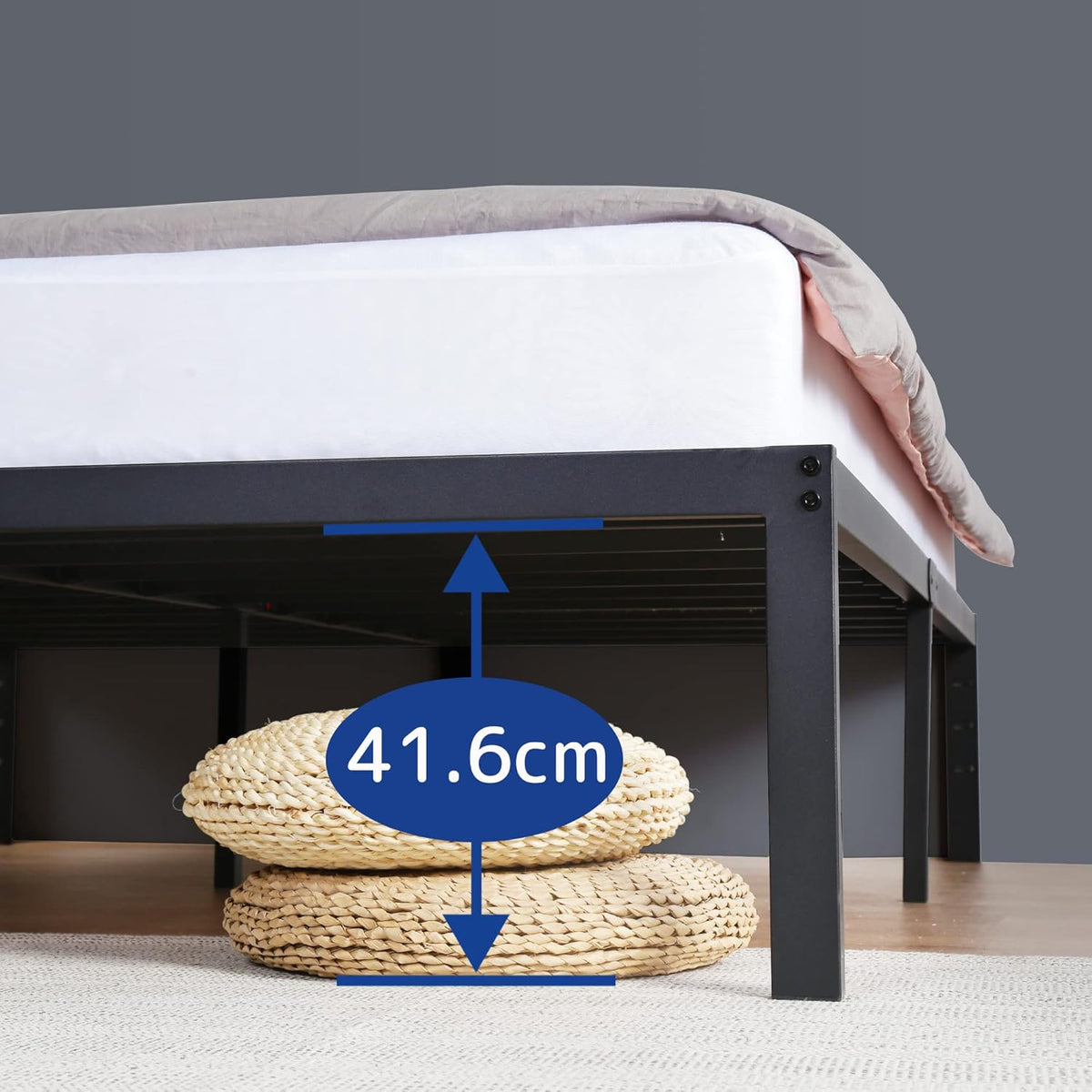 Olee sleep 45 cm stabiel stalen bed/stalen lattenrooster/anti-slip ondersteuning/matrasonderbouw/metalen bed/bedframe/bed / 160 x 200 cm/Queen/zwart/metaal