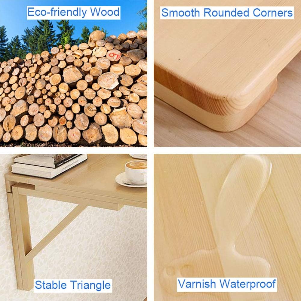 Wandklaptafel, klein zwevend bureau, ruimtebesparend, inklapbaar computerbureau van massief hout, wandtafel voor eetkamer, studie, keuken, diner, wasserette, bar, enz