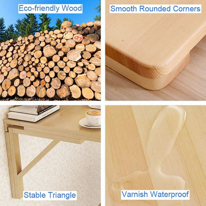 Wandklaptafel, klein zwevend bureau, ruimtebesparend, inklapbaar computerbureau van massief hout, wandtafel voor eetkamer, studie, keuken, diner, wasserette, bar, enz