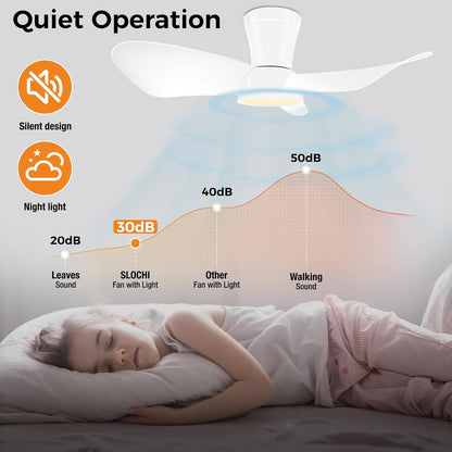 slochi Stille plafondventilator met verlichting, 30 dB, 76 cm diameter, groot luchtvolume, met afstandsbediening, timerfunctie, instelbare helderheid van 3000 K/4500 K/6000 K plafondlamp