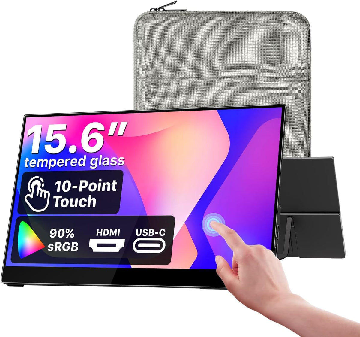 Cocopar Draagbare monitor 15,6 inch 1080P FHD 60Hz 85% sRGB met HDMI luidspreker USB-C tweede scherm voor laptop MacBook Surface PC Xbox PS4/5 VESA monteerbaar touchscreen