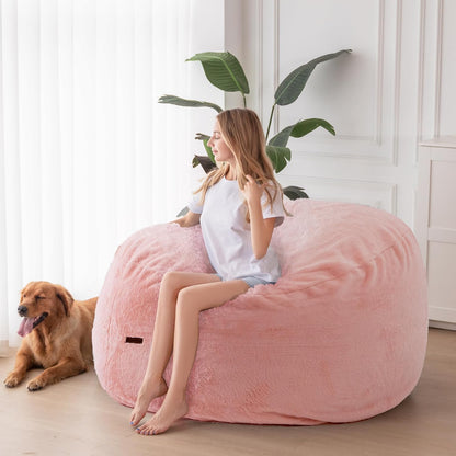 MAXYOYO Bean Bag Bed Convertible Bean Bag to Bed Foam Sofa with Shaggy Cover and Fluffy Filling for Adults, Teenagers and Guests (Pink, Double Bed)