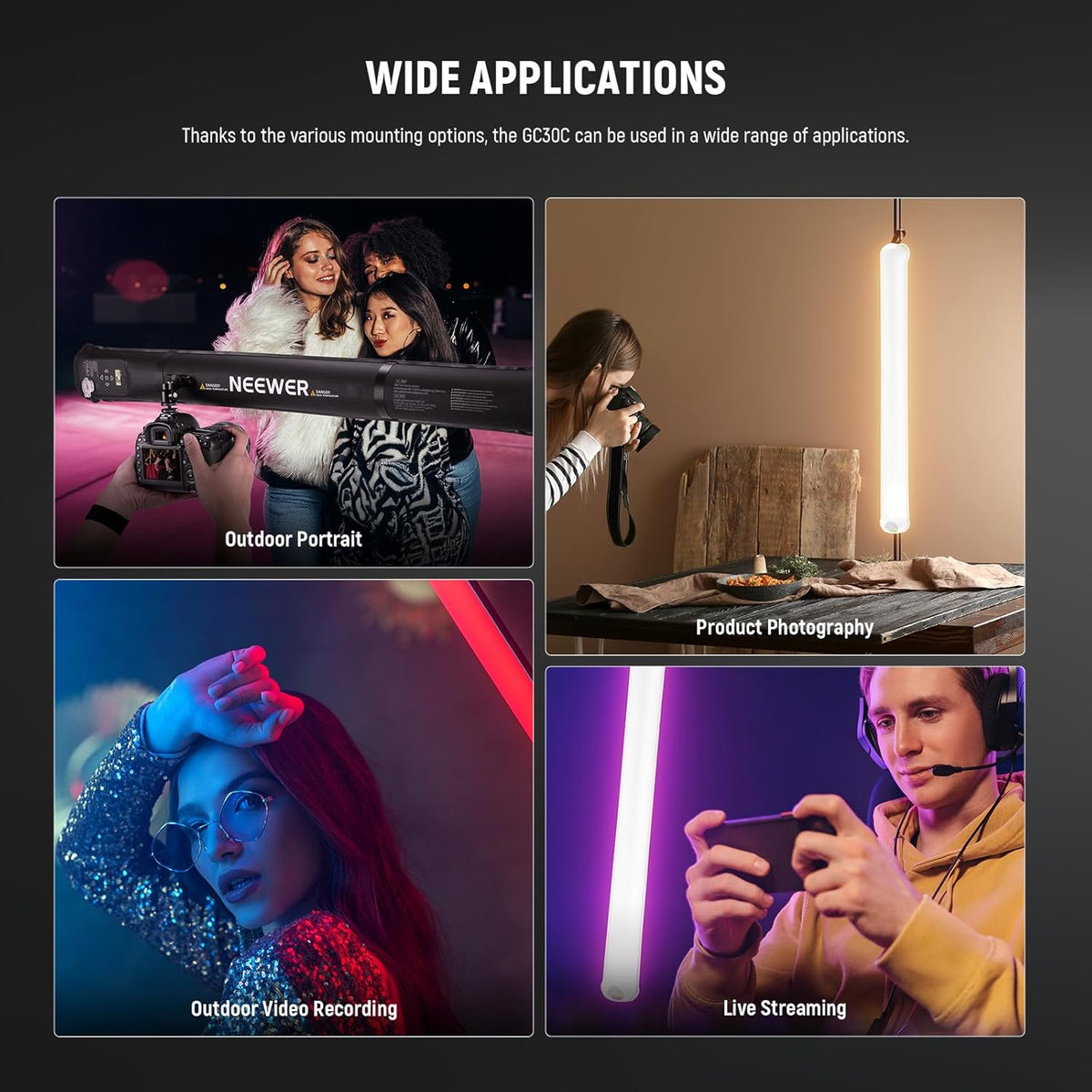 Neewer BASICS 30W Handheld RGB Vullicht 35.5"/90cm, Draagbare Opblaasbare TPU Verlichting 5000mAh Type C 45W in/30W Out, 3000Lux 17 Effecten 2700-6500K CRI95 voor Studio Fotografie Video Opname, GC30C