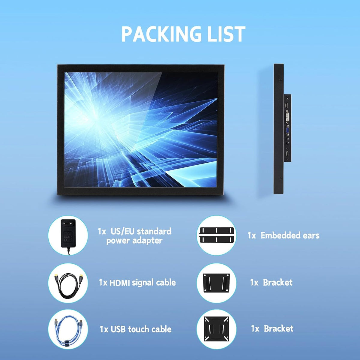 VSDISPLAY Industriële Monitor, 15 duim 1024x768 400nit IPS LCD het Scherm met de Video-ingang van VGA DVI