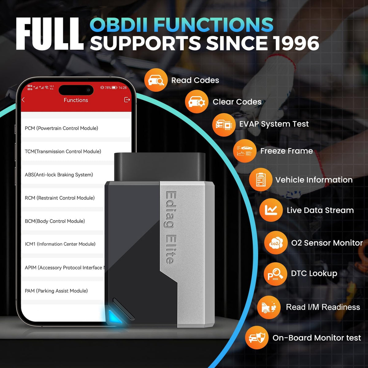 OBD2 Scanner – Diagnose Tool – Auto Scanner – Autodiagnose App – Bluetooth Scanner – Tweerichtingscontrole – 15+ Resetfuncties – Bluetooth 5.2 Verbinding