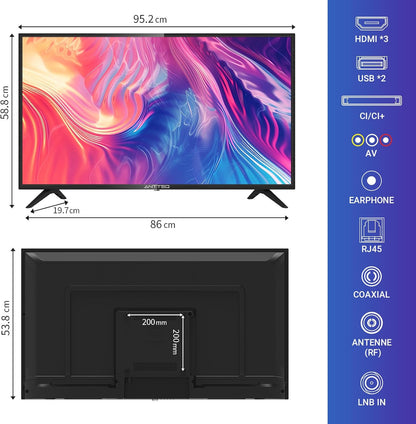 Antteq G42 TV 42 inch Google TV 1080FHD, Triple Tuner (DVB-C/S2/T2), drievoudige geluidsreductie, hotelmodel, model 2025