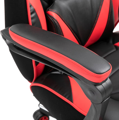 Vinsetto Ergonomic Gaming Chair, Comfortable Office Chair with Footrest, Headrest and Lumbar Cushion, Height Adjustable, Black and Red - QUORE