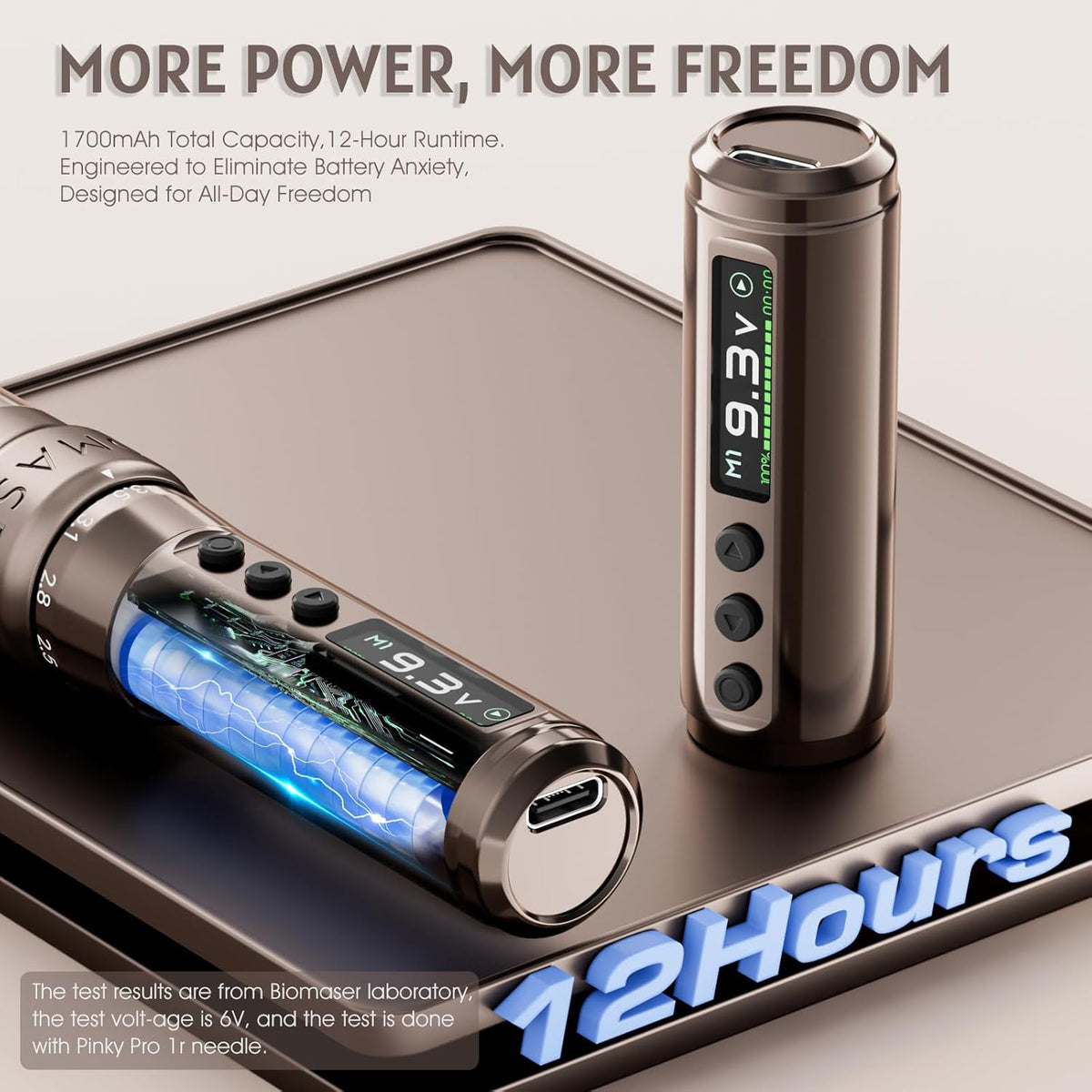 Biomaser U1 Pro Draadloze semi-permanente make-upmachine, zes slagen, instelbare draadloze pen met 2 1000 mAh batterijen, OLED-display voor semi-permanente make-up