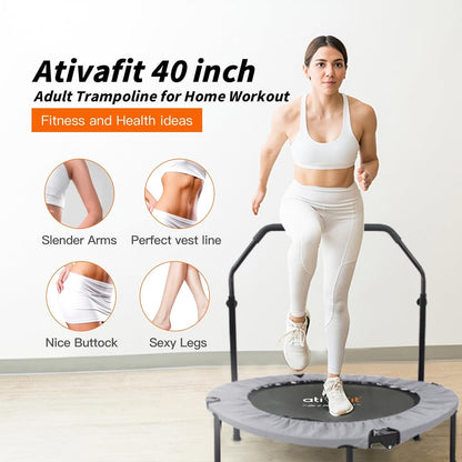 ATIVAFIT 102 cm opvouwbare trampoline met verstelbare schuimrubberen handgreep voor binnengebruik door volwassenen Ideaal voor fysieke fitnesstraining binnenshuis Thuis sporten