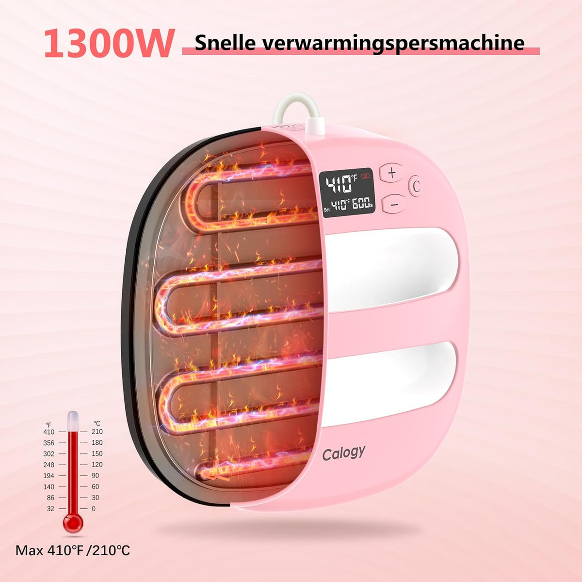 Calogy Warmtepersmachine Voor T-Shirts 10"X10", Draagbaar Sublimatieijzer Voor Tassen, Kussens, Htv Vinyl Transfer Projecten (Roze Wit)