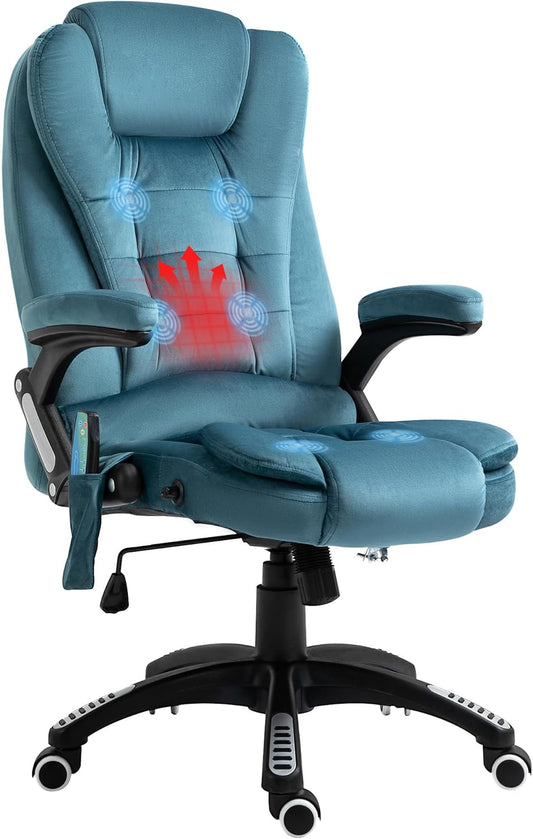 Vinsetto Office Chair Massage Heating Office Chair Comfortable Height Adjustable Backrest Tiltable Flannel Blue - QUORE