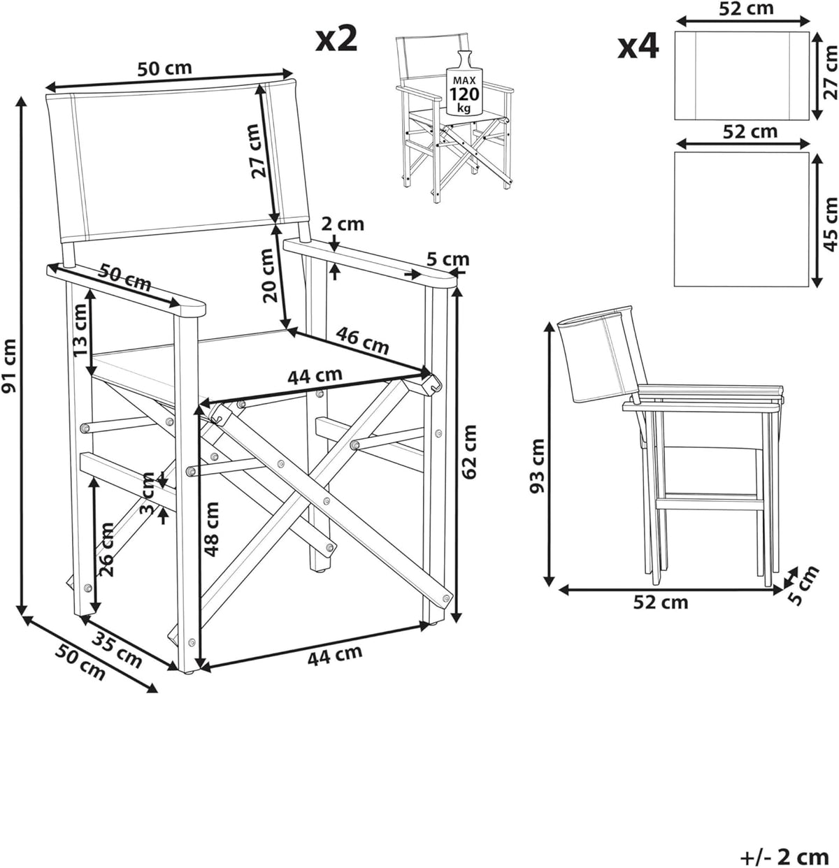 Tuinstoelen – Tuinstoelen – Klapstoelen – Balkonstoelen – Acaciahouten Stoelen – Set van 2 – Verstelbare Rugleuning – Opvouwbaar & Ruimtebesparend