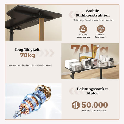 Klicelor L-vormige Verstelbare Hoogte Bureau, 160x (60-90cm), Elektrische Staande bureau, Zit-Sta Bureaux voor het Thuis Kantoor, Ergonomische Computertafel met Splytplaat, zwart