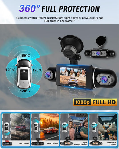 Dashcam – Auto Camera – Rijcamera – 360 Graden Camera – Parkeercamera – Vijf 1080P Camera’s – G-Sensor Met Automatische Noodopname – Nachtzicht Met Wifi App Bediening
