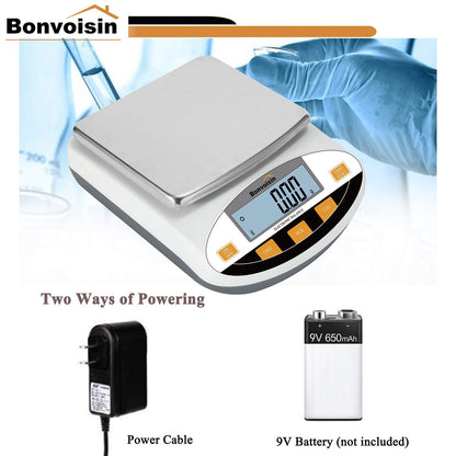 Bonvoisin Lab-weegschaal 5000gx0.01g digitale precisie analytische balans - hoge precisie elektronische balans voor sieraden, keuken, wetenschappelijk en laboratoriumgebruik