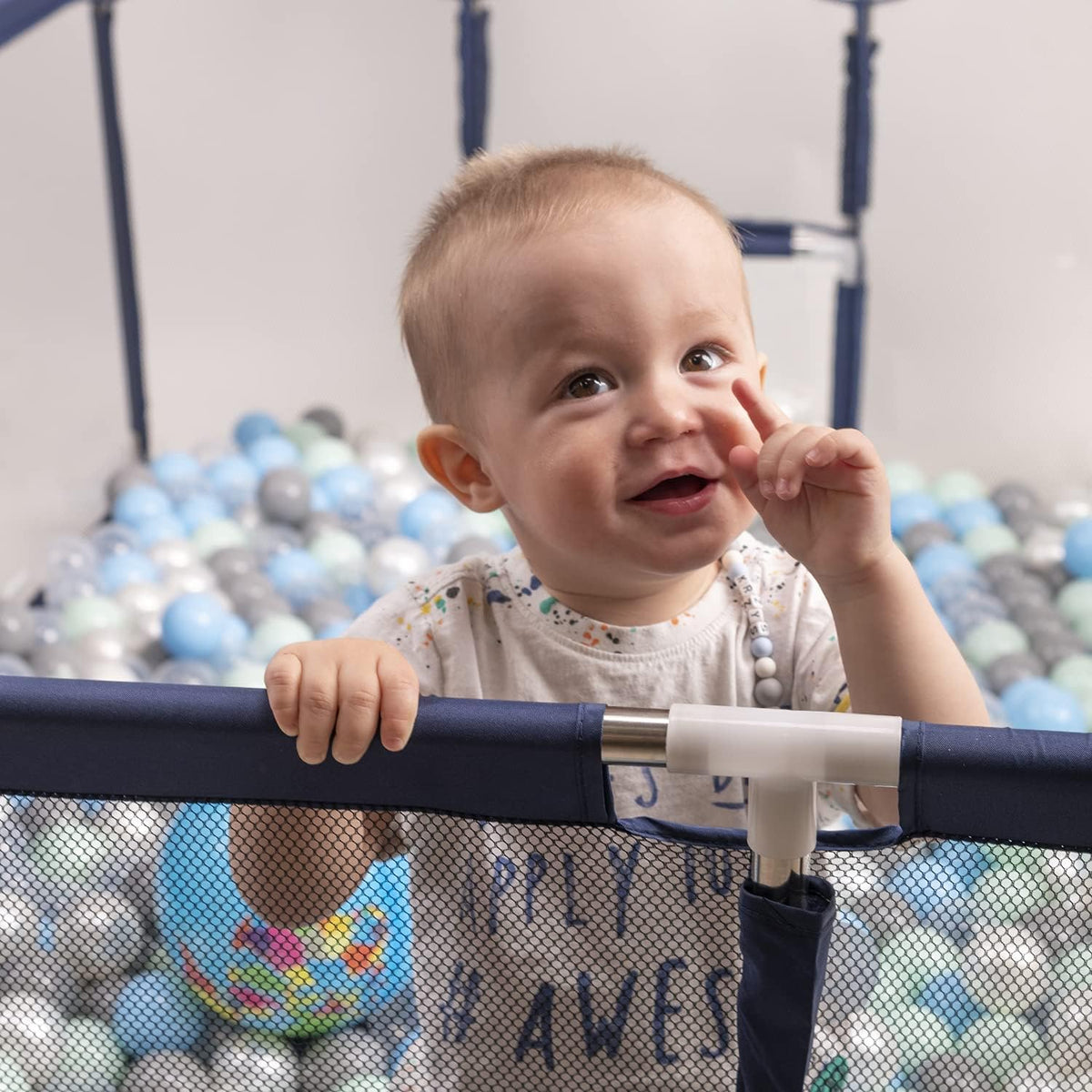 Square Baby Playpen With Plastic Balls, Basketball - QUORE