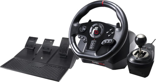 Racestuur – Racing Stuur – Game Stuur – Sim Racing Stuur – Handmatig 5 Versnellingen – 3 Pedalen met Peddelshifters – 270° Rotatie – Programmeerbaar Voor Xbox PS PC