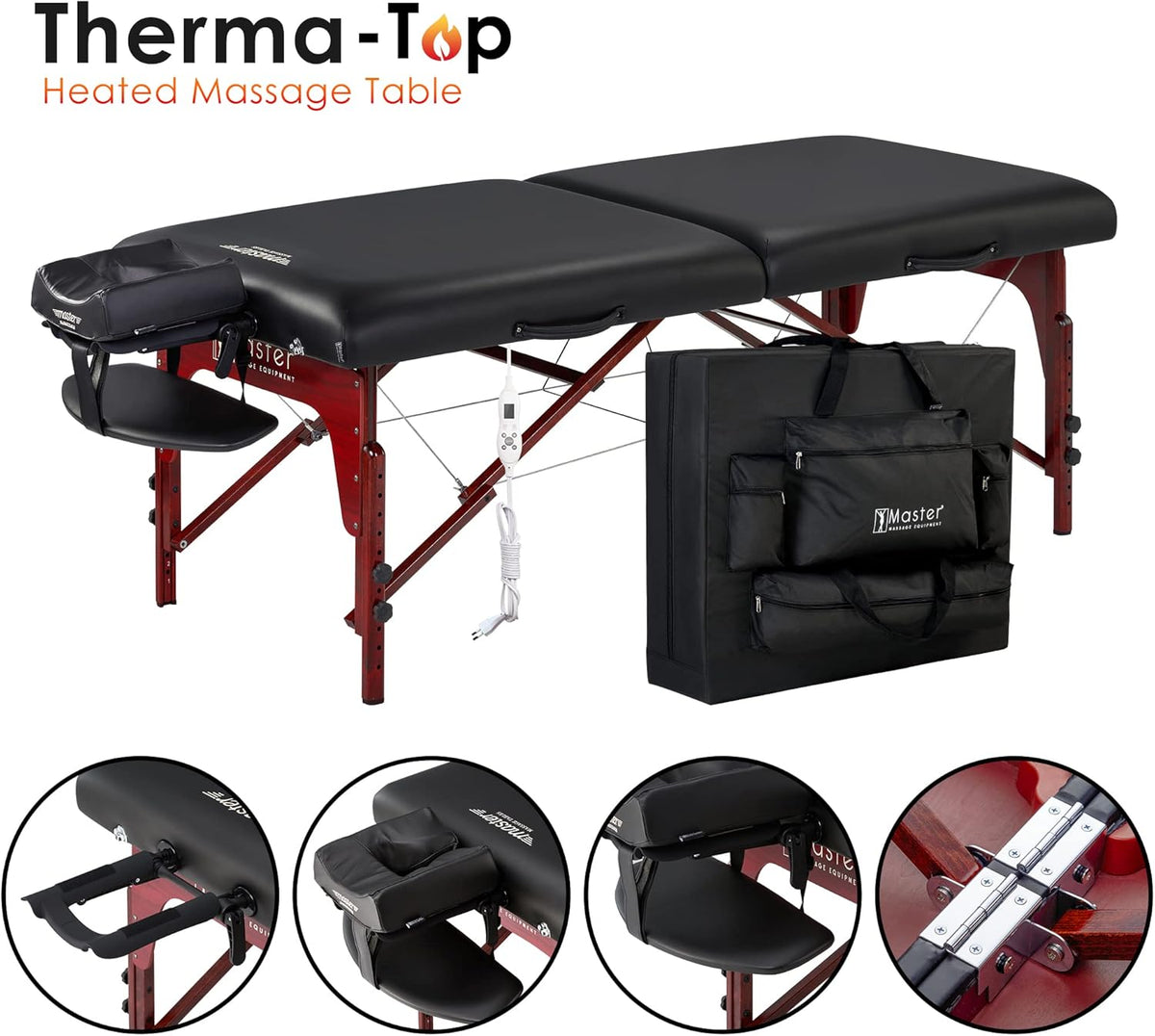 Inklapbaar Massagebed Zwart – Mobiel Massagebed – Massagebank – Massagetafel – Behandelbed – Geïntegreerd Verwarmingssysteem – Verstelbare Hoogte 60 t/m 86 Cm