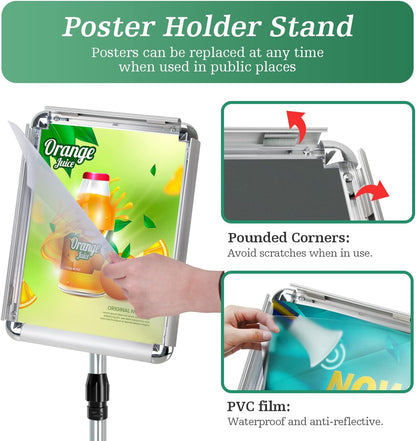 A4 Bordhouder – Bordstandaard – Posterstandaard – Displaystandaard – Menukaarthouder – Set van 6, Zilver – In Hoogte Verstelbaar 81 tot 132 cm – 360° Draaibaar
