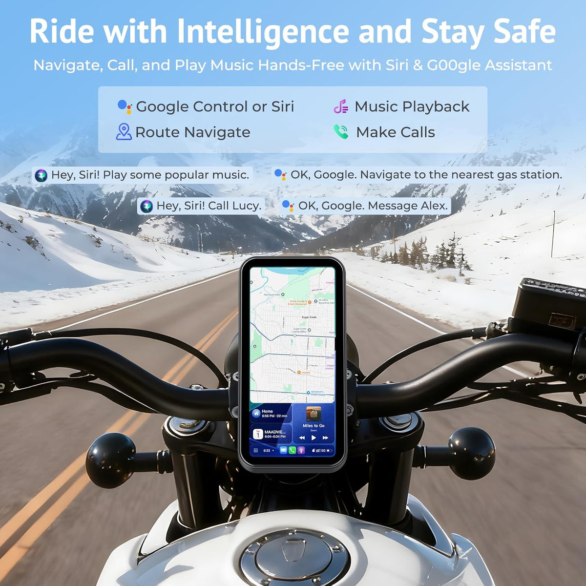 Motorfiets GPS – Motornavigatie – Navigatiesysteem – CarPlay GPS – Android Auto GPS – 6,3 Inch Waterdicht Scherm – Dubbele Bluetooth & Lichtsensor