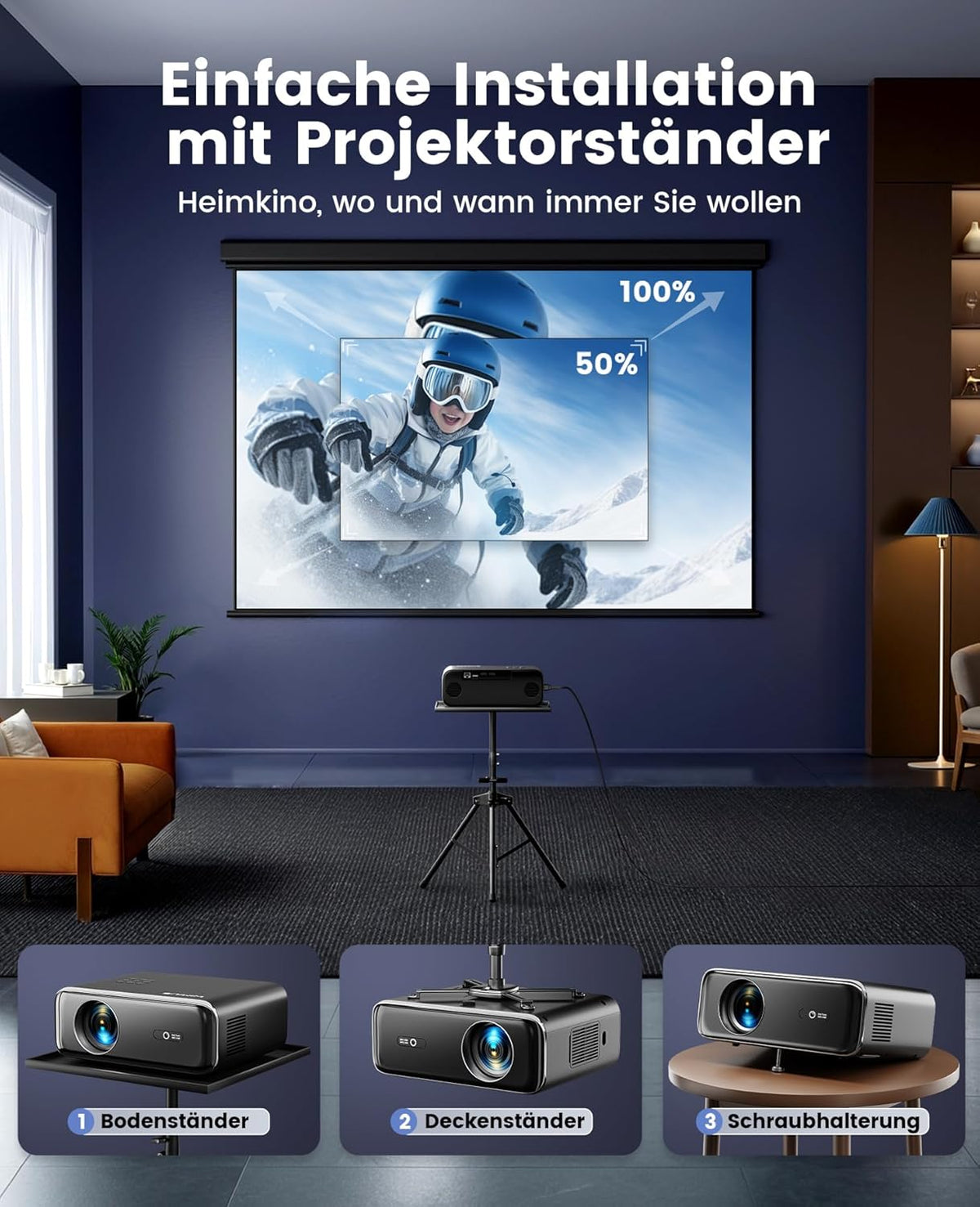 【Autofocus/trapeziumcorrectie】Beamer, Full HD 1080p, 9800 lumen, beamer, WiFi6, Bluetooth, trapeziumcorrectie, 4P/4D, 300 inch led-display, home cinema video, smartphone, PS5
