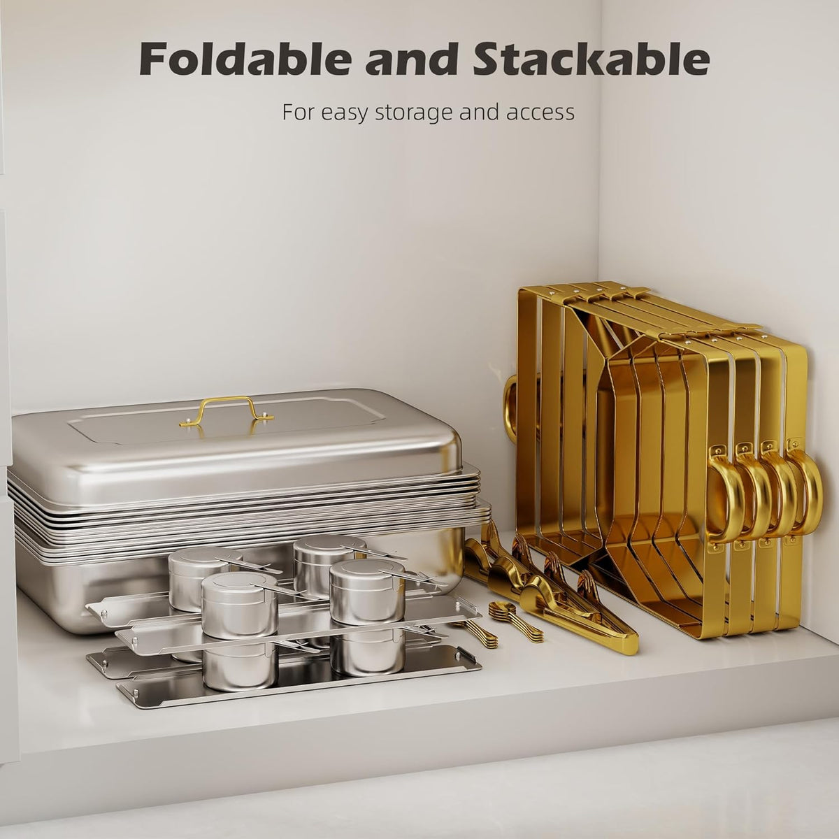 4-pack roestvrijstalen schaafschalen voor buffet, 9 QT-capaciteit voedselverwarmers voor feesten, bruiloften, evenementen hosting, familiebijeenkomsten, volledige set cateringserver met serveergerei