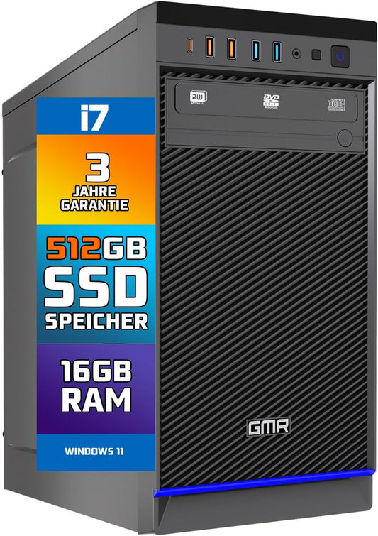 GMR Ultra i7 Office PC - Business Office Computer | 16 GB RAM | 512 GB SSD M.2 | DVD±RW | USB 3 | Windows 11 Pro | WiFi Bluetooth