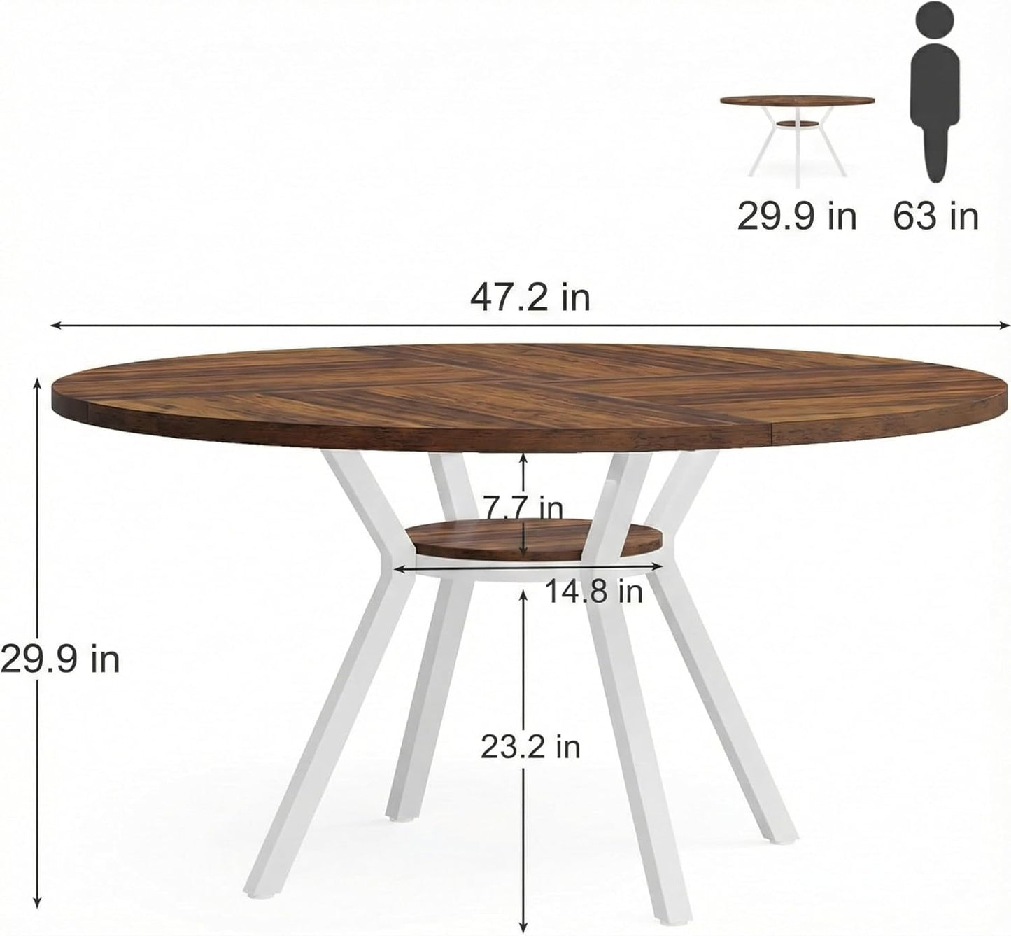 Ronde Eettafel – Eetkamertafel – Dining Table – Houten Tafel – Keukentafel – Met Opbergruimte – 120 cm Diameter – Stevig Metalen Onderstel