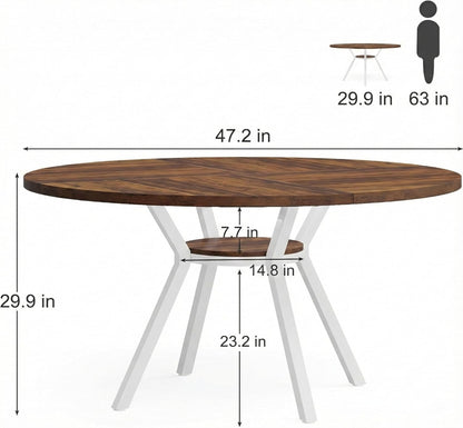 Ronde Eettafel – Eetkamertafel – Dining Table – Houten Tafel – Keukentafel – Met Opbergruimte – 120 cm Diameter – Stevig Metalen Onderstel