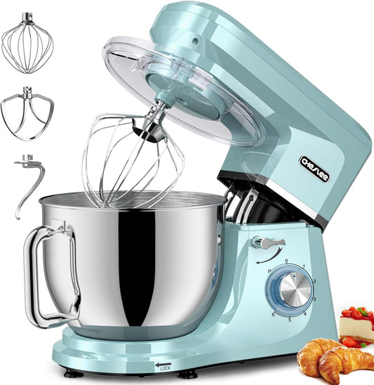 CHeflee Keukenmachine, 2000 W, krachtige kneedmachine, met kneed- en roerfunctie, 6 snelheden, geluidsarme deegkneedmachine, 8 liter, roestvrijstalen kom, kneedhaak en garde, stofhoes