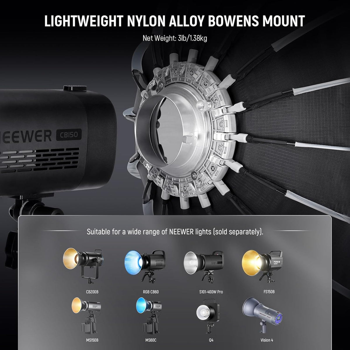 NEEWER 28"/70cm Parabolische Softbox Bowens Mount, Quick Release met Diffusers/Grid/Tas voor Video Continue Verlichting CB60 CB200B MS60 MS150B Q4 Compatibel met Godox Compatibel met Aputure 600d