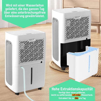 Luchtontvochtiger 26 liter in 24 uur, ontvochtigingscapaciteit: ca. 30 ~ 50 m², led-display met timerfunctie