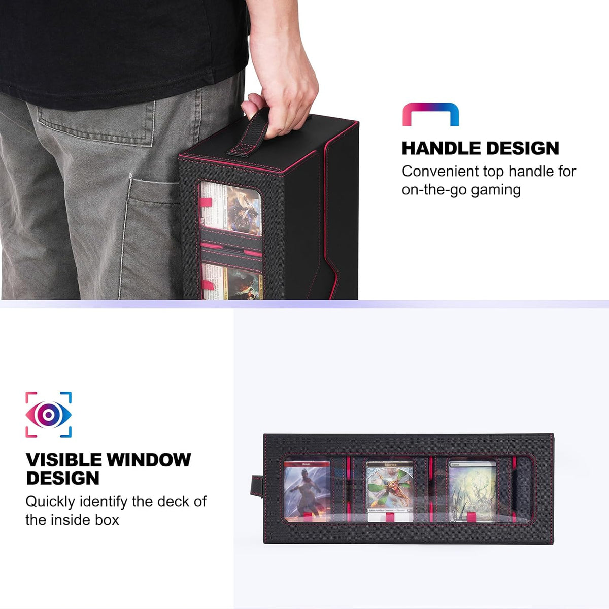 Commander Deck Box voor MTG, 6-decks, modulaire kaartenetui met kubushouder voor 600+ dubbele hulskaarten, afneembare verzamelkaartenopbergdoos met 6 35PT magnetische kaarthouders voor TCG