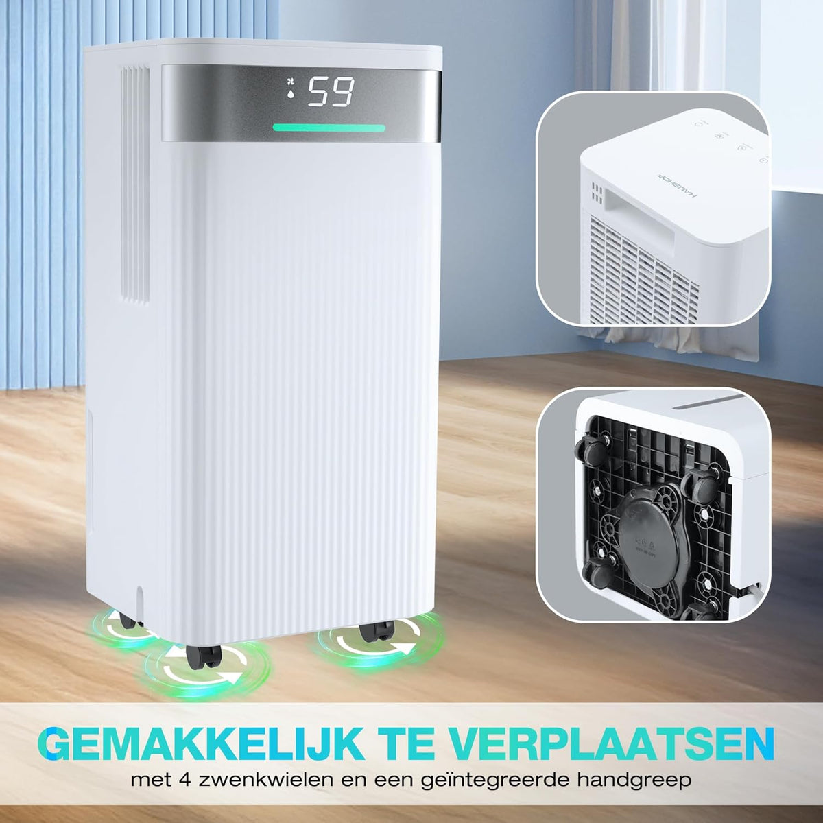 HAUSHOF Luchtontvochtiger 12L/Dag, Elektrische Ontvochtiger met 2L Tank en LED Display, 3 Modus, Dehumidifier voor Slaapkamer, Kelder, Badkamer, Verwijderd Damp