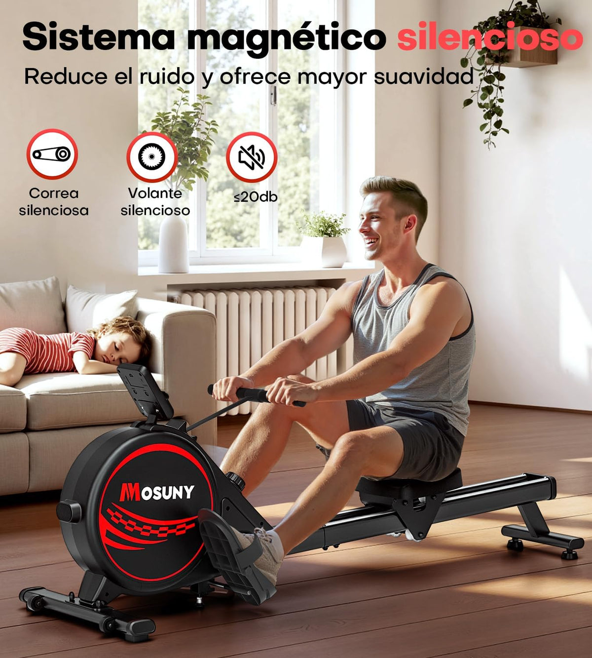 Home Rowing Machine, Magnetic Rowing Machine with Upgrade, Dual Slide Rails, App Connection, 16 Resistance Levels, LCD Data Display, Maximum Load 160 kg, Rowing - QUORE
