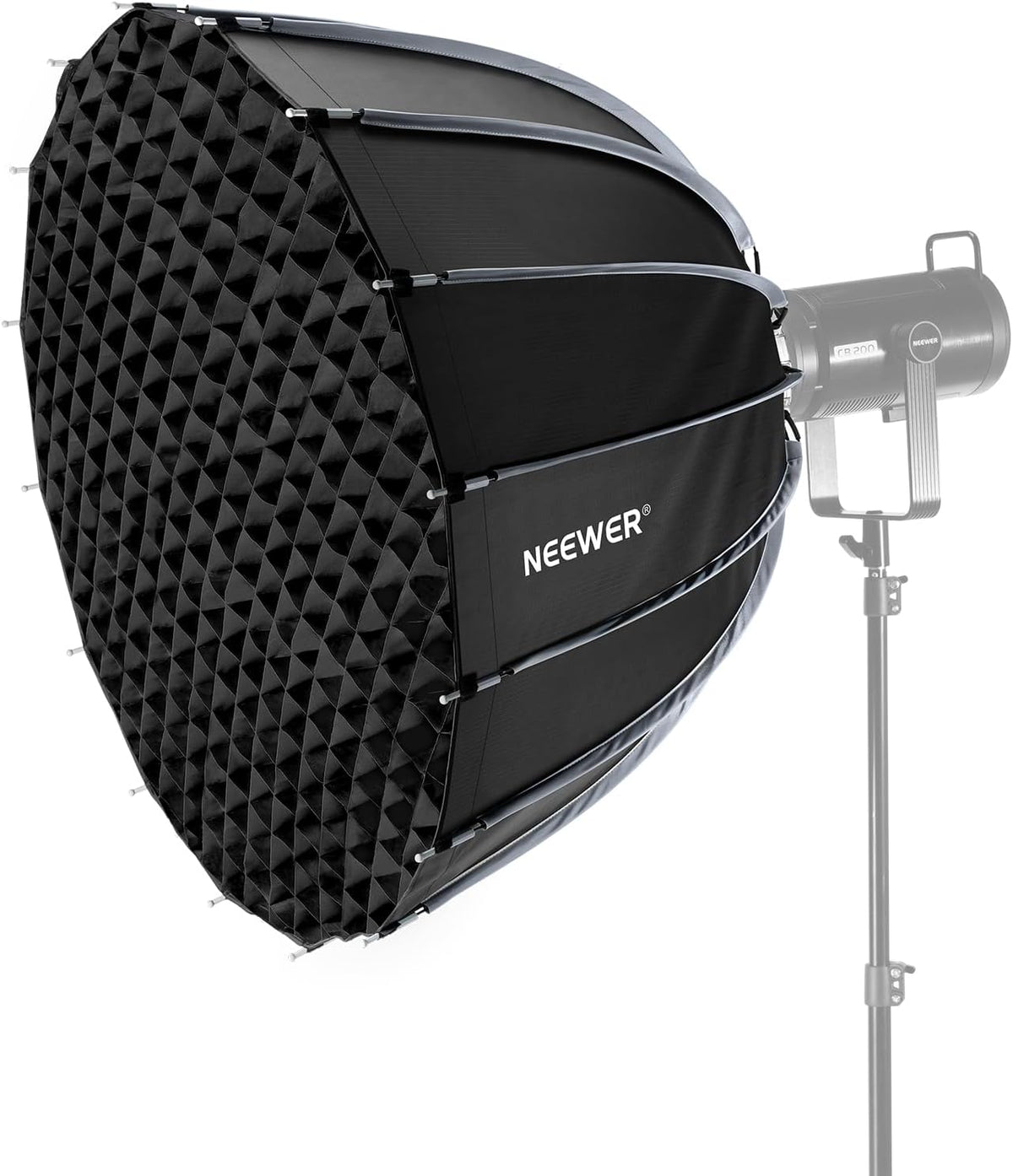 NEEWER Basics Softbox Parabolische Frame Bowens, 35,4 inch Soft Box met snelontgrendeling, lichtdiffuser/rooster/tas, compatibel met Godox, compatibel met Aputure 600d Studio videoverlichting, NS38P