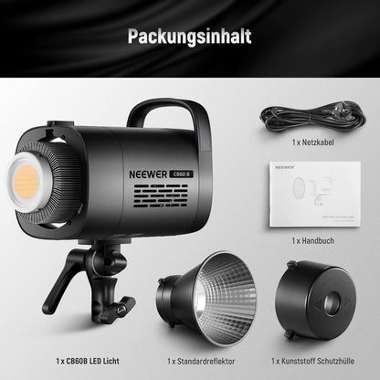 NEEWER CB60B 70W LED videolamp studiolicht 2,4G/APP bediening, COB Bi-Color Studio continu licht 2700K-6500K 34000Lux@1m/CCT modus/CRI97+/12 scènes Bowens houder voor fotografie videoverlichting