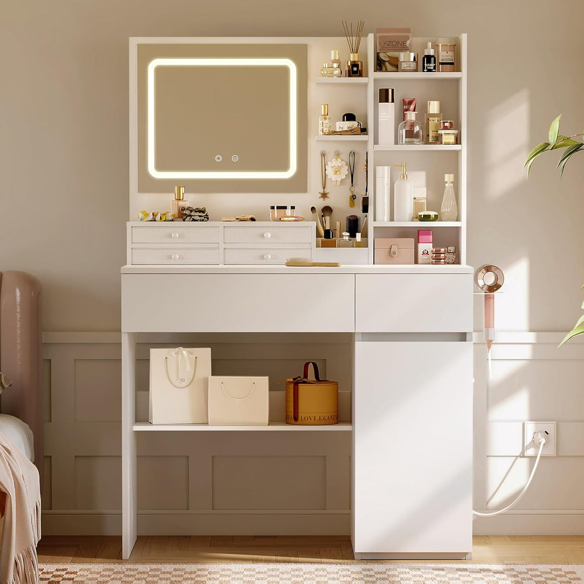 Make-up Tafel – Kaptafel – Toiletspiegel – Make-up Bureau – Make-up Spiegel – LED Spiegel Met 3 Kleurtemperaturen – Ingebouwde Stopcontacten Met 6 Lades