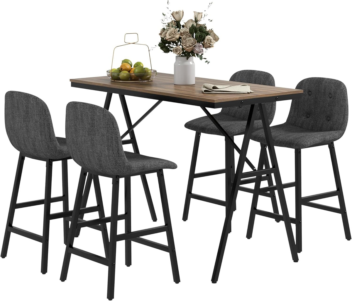 HOMCOM Bar Table with Bar Stool Set, 5-Piece Dining Group, Kitchen Table, Bistro Table with 4 Chairs, Bar Table Set for Kitchen, Living Room, Steel, Dark Grey, 120 x 60 x 91 cm - QUORE