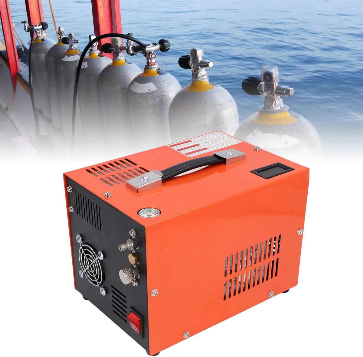 SEAFRONT PCP -luchtcompressor 4500psi Hoge Drukluchtpomp met Realtime Temperatuurdisplay Ingebouwd in Transformator voor Buiteninflatie (EU -plug 220V)