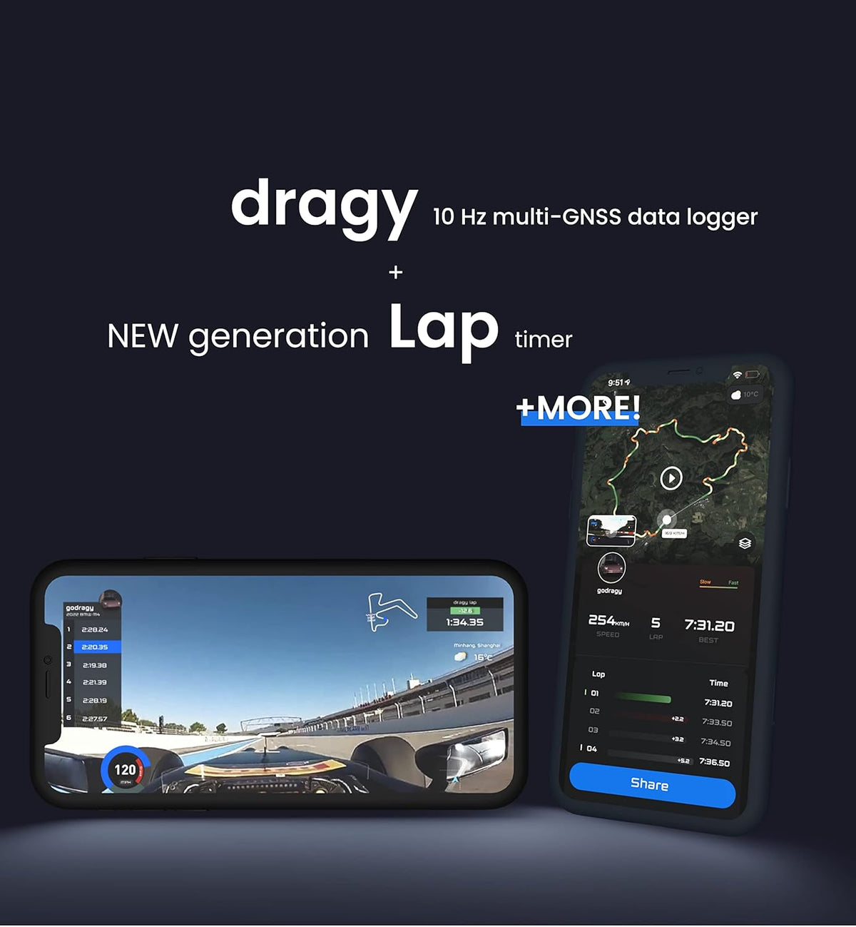 Nieuwe dragy GPS-gebaseerde prestatiemeter, tot 25 Hz Laptimer, motorvideo-overlay, verbeterde UBLOX 10e generatie hoogwaardige GPS-module, USB Type-C oplaadpoort (DRG70-C)