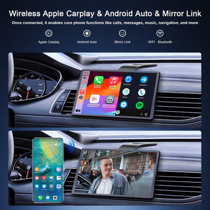 Draadloze autoradio A-pple Carplay auto met achteruitrijcamera, draagbaar touchscreen, GPS-navigatie, spraakbesturing Google/Siri, Android Auto, Bluetooth-radio, AUX/FM, Mirror Link, OTA