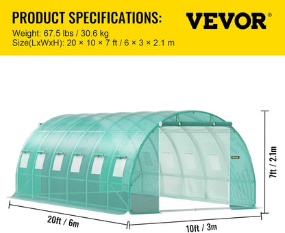 VEVOR Arched roof greenhouse 6.1 x 3 x 2.1 m film greenhouse galvanised steel frame and PE tarpaulin greenhouse tunnel waterproof and UV-resistant tomato greenhouse ideal for growing vegetables flowers