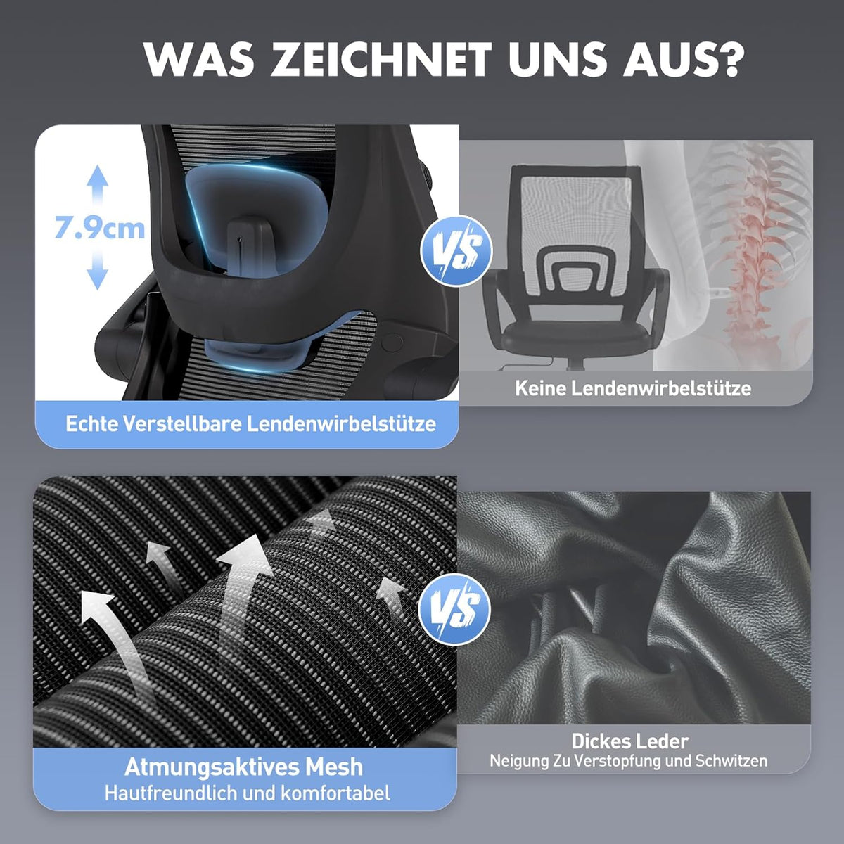 Ergonomische Bureaustoel – Office Chair – Werkstoel – Computerstoel – Desk Chair – Verstelbare Hoofdsteun en Lendensteun – Ademend Mesh Met 140 Graden Kantelfunctie
