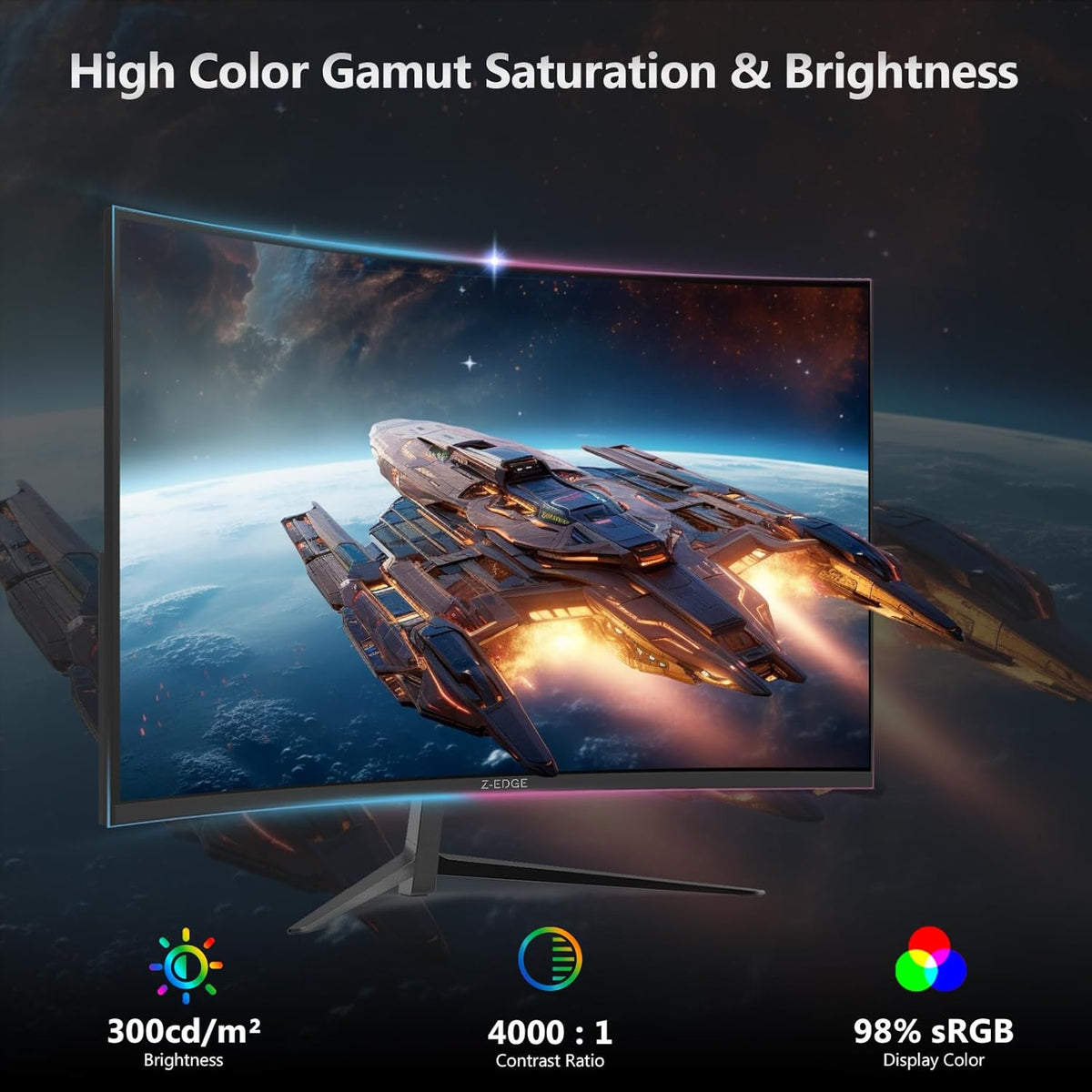 Z-Edge Gaming Monitor Curved 32'' 240Hz, 1ms, 1080P, FreeSync, Screen game LED 16:9, 1500R VA, 4000:1 Adjustable Tilt, 2×HDMI 2.0 & 2× DP 1.4, VESA(HDMI Cable Included)