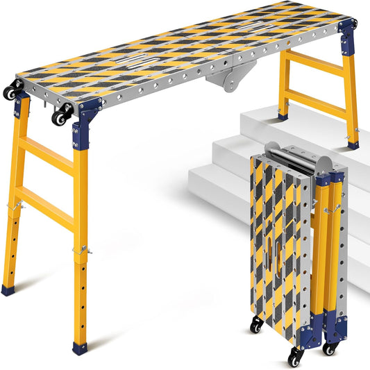 Stabiel 2-in-1 werkplatform + beweegbare lastafel met antislip plakstrips, 140 x 36 cm, verzinkte steiger met verstelbare hoogte, belastbaar tot 500 kg