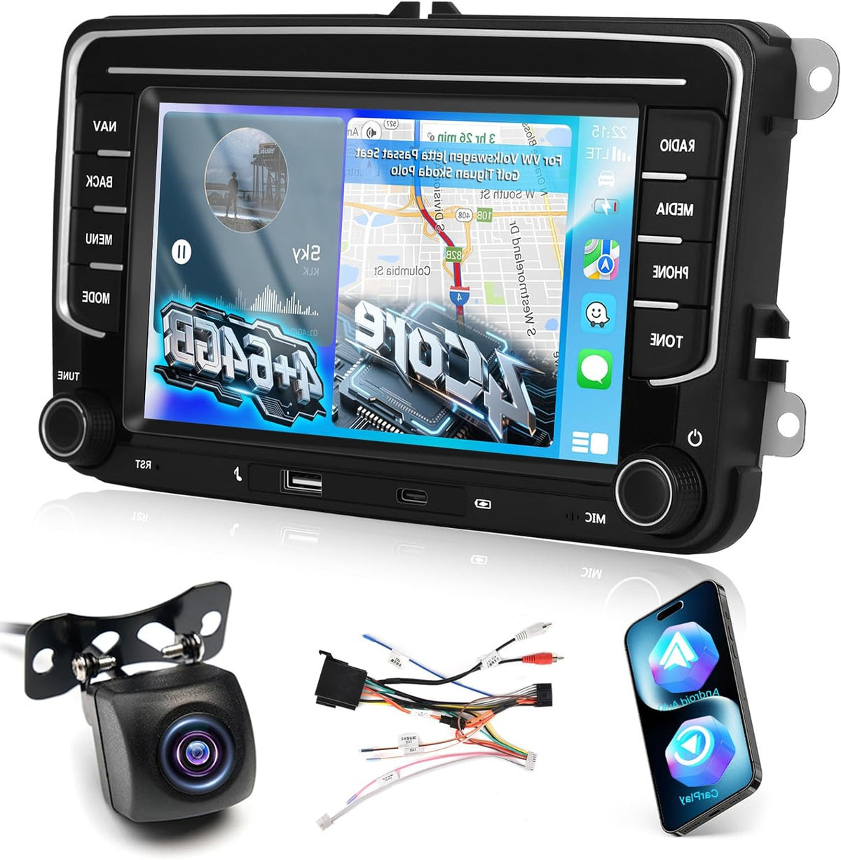 Autoradio – Auto Stereo – Multimedia Speler – Navigatiesysteem – Touchscreen Radio – 7 Inch HD Scherm – Draadloze CarPlay & Android Auto