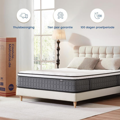 Coolvie Matrassen 120 x 200 cm, hoogte 25 cm, Oeko-Tex-gecertificeerd, hardheidsgraad H3 en H4, 7-zone pocketveringmatras met zeer dicht koudschuim voor stabiele grip en comfortabele omhuling