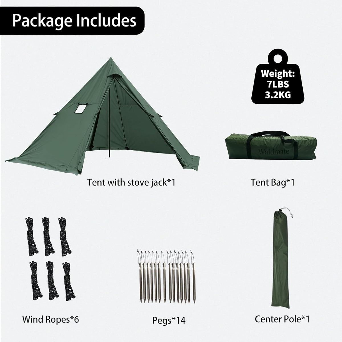 Hete tent met fornuiskrik en sneeuwrok, 3~5 personen, tipi-tent voor familiewandelingen, vissen, jagen, backpacken kamperen