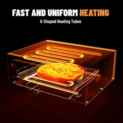 Elektrische pizzaoven, 1500 W, 12 inch, roestvrij staal, met timer van 30 minuten, temperatuurregeling 50-300 °C, voor bakken in restaurant, thuis, pizzaoven